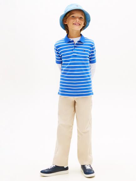 Tommy Hilfiger Kids' Cotton Flag Logo Stripe Short Sleeve Polo Shirt - view 2, Bright Blue