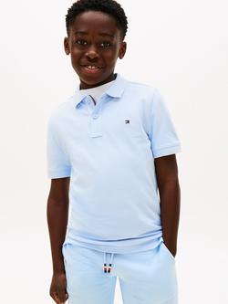 Tommy Hilfiger Kids' Cotton Flag Logo Short Sleeve Polo Shirt, Light Blue, Light Blue