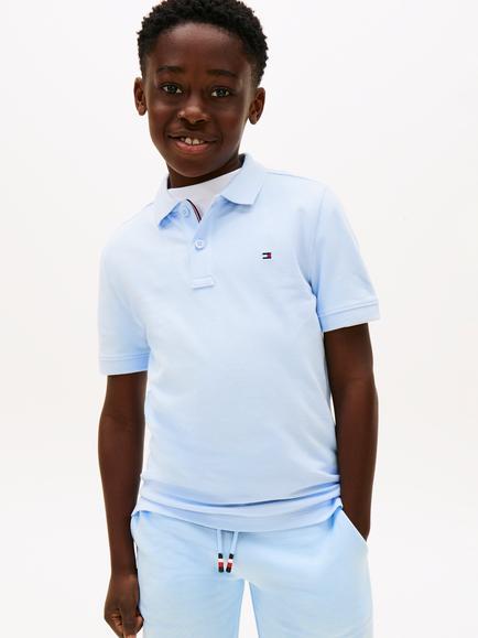 Tommy Hilfiger Kids' Cotton Flag Logo Short Sleeve Polo Shirt, Light Blue, Light Blue