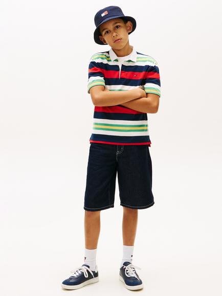 Tommy Hilfiger Kids' Striped Cotton Short Sleeve Rugby Jersey, Multi - view 2, Multi