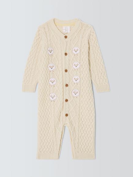 John Lewis Baby Sheep Cable Knit Romper, Natural, Natural