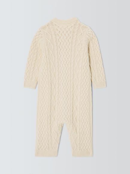 John Lewis Baby Sheep Cable Knit Romper, Natural - view 2, Natural