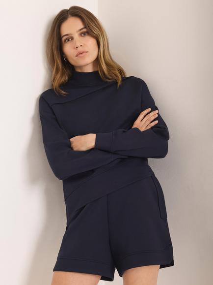 Mint Velvet High Neck Asymmetric Sweatshirt, Navy, Navy