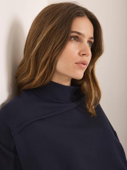 Mint Velvet High Neck Asymmetric Sweatshirt, Navy - view 2, Navy