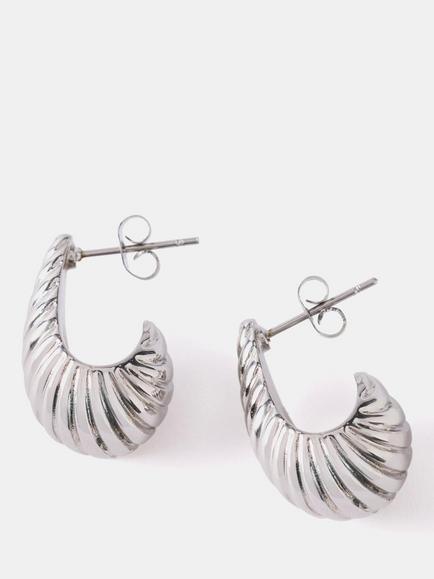 Mint Velvet Ribbed Curve Earrings, Silver, Silver