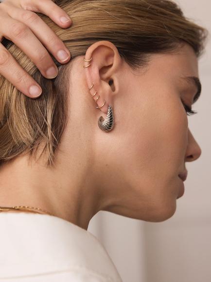 Mint Velvet Ribbed Curve Earrings, Silver - view 2, Silver