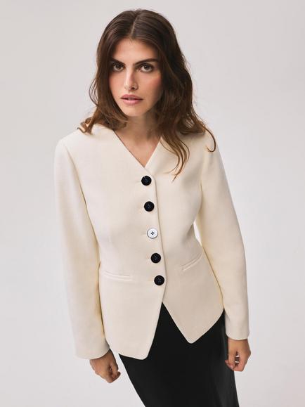 Mint Velvet Twill Sculpted Jacket, Natural Cream - view 2, Natural Cream
