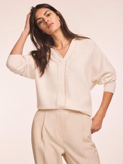 Mint Velvet Trim Detail Knit Jumper, White Ivory, White Ivory