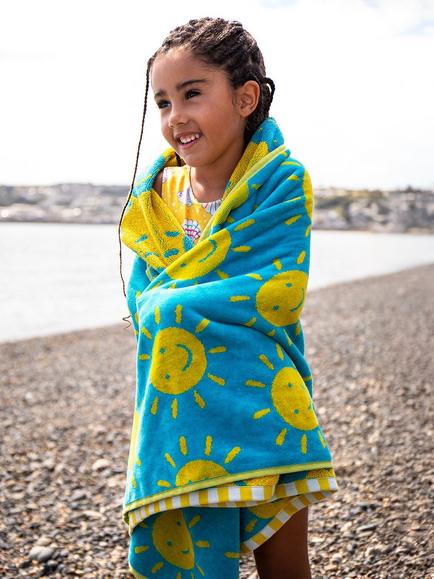 Frugi Kids' Lagoon Cotton Sun Towel, Blue/Multi, One - view 2, Blue/Multi