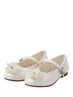 Angels by Accessorize Kids' Diamante Flower Ballet Flats, Ivory - view 2, Ivory