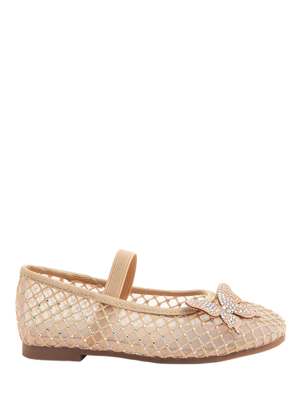 Angels by Accessorize Kids' Diamante Mesh Ballet Flats, Gold, Gold