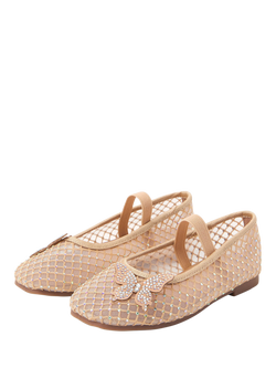 Angels by Accessorize Kids' Diamante Mesh Ballet Flats, Gold - view 2, Gold