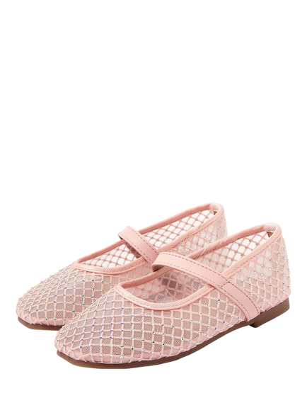 Angels by Accessorize Kids' Sparkle Mesh Ballet Flats, Pink - view 2, Pink