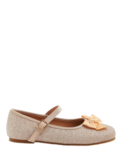 Angels by Accessorize Kids' Glitter Bow Ballerina Pumps, Gold, Gold