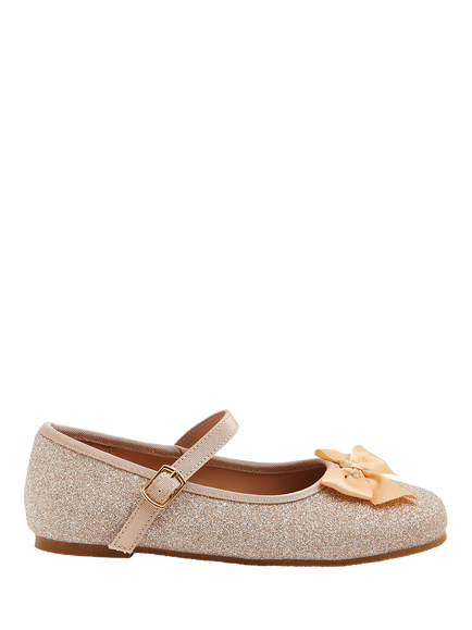 Angels by Accessorize Kids' Glitter Bow Ballerina Pumps, Gold, Gold