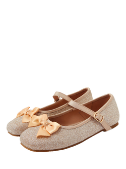 Angels by Accessorize Kids' Glitter Bow Ballerina Pumps, Gold - view 2, Gold