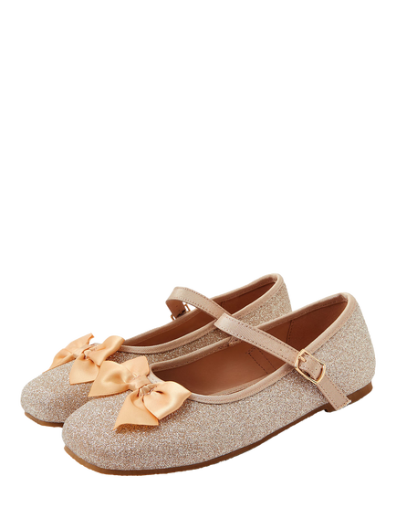 Angels by Accessorize Kids' Glitter Bow Ballerina Pumps, Gold - view 2, Gold