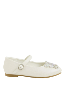 Angels by Accessorize Kids' Diamante Butterfly Ballet Flats, Pearl, Pearl