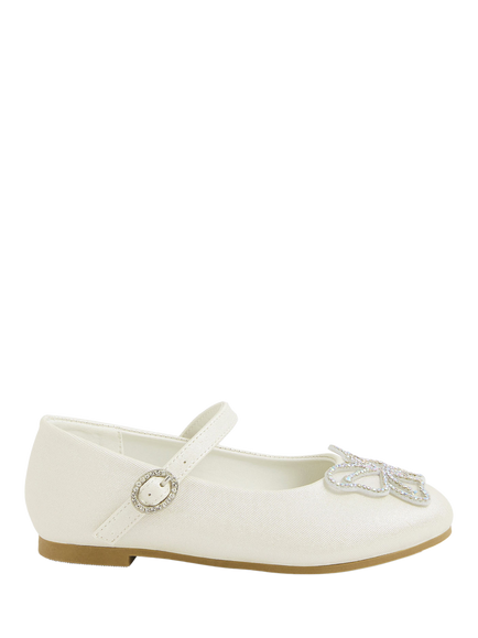Angels by Accessorize Kids' Diamante Butterfly Ballet Flats, Pearl, Pearl