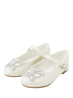 Angels by Accessorize Kids' Diamante Butterfly Ballet Flats, Pearl - view 2, Pearl
