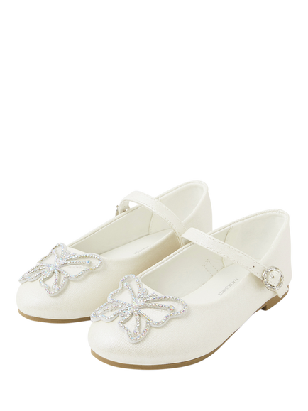 Angels by Accessorize Kids' Diamante Butterfly Ballet Flats, Pearl - view 2, Pearl