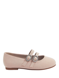 Angels by Accessorize Kids' Double Strap Glitter Ballet Flats, Gold, Gold