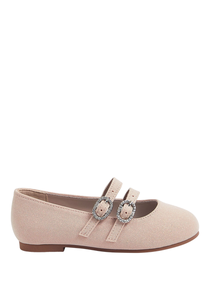 Angels by Accessorize Kids' Double Strap Glitter Ballet Flats, Gold, Gold