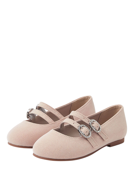 Angels by Accessorize Kids' Double Strap Glitter Ballet Flats, Gold - view 2, Gold