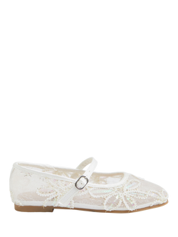 Angels by Accessorize Kids' Floral Mesh Ballet Flats, Ivory