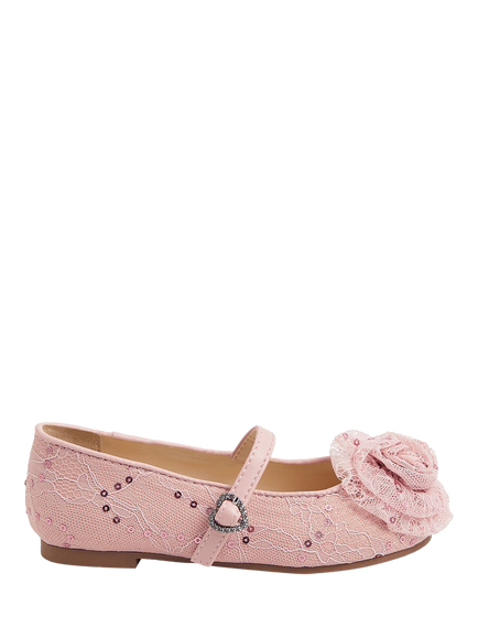 Angels by Accessorize Kids' Lace Sequin Mary Jane Ballerina Pumps, Pink, Pink