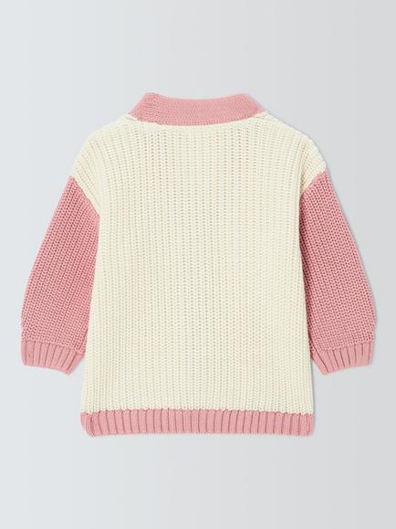 John Lewis Baby Knitted Cardigan, Pink/Cream - view 2, Pink/Cream
