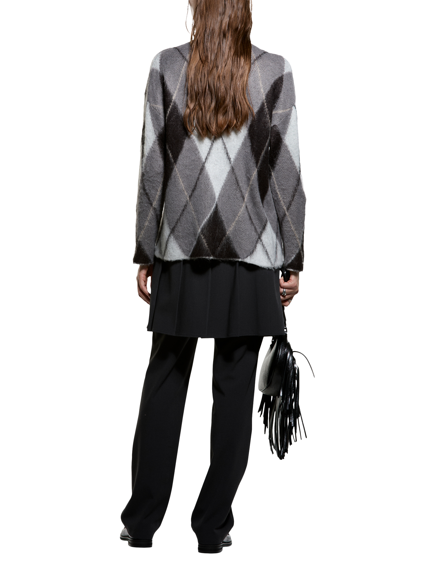 Product image 2 of 4, which shows SISLEY V-Neck Argyle Cardigan, Grey Multi, L