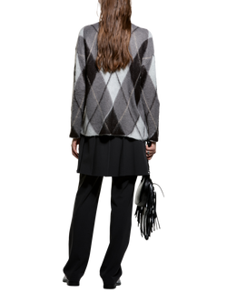 SISLEY V-Neck Argyle Cardigan, Grey Multi - view 2, Grey Multi