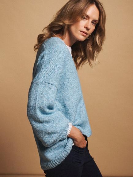 NRBY Michaela Shell Button Cardigan - view 2, Aqua Blue