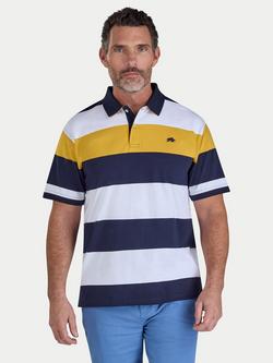 Raging Bull Cotton Regular Fit Chestband Stripe Polo Shirt, Navy/Multi, Navy/Multi