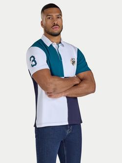 Raging Bull Cotton Cut & Sew Rugby Shirt, Teal/Multi, Teal/Multi