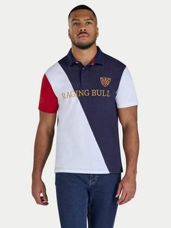 Raging Bull Cotton Diagonal Panel Rugby Shirt, Navy/Multi, Navy/Multi
