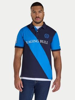 Raging Bull Cotton Regular Fit Diagonal Stripe Polo Shirt, Navy/Multi, Navy/Multi
