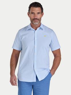 Raging Bull Bournemouth Linen Blend Regular Fit Stripe Logo Shirt, Sky Blue/White, Sky Blue/White