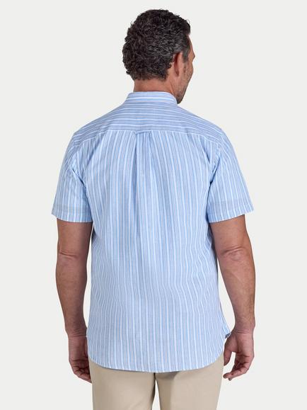 Raging Bull Bournemouth Linen Blend Regular Fit Stripe Logo Shirt, Sky Blue/White - view 2, Sky Blue/White