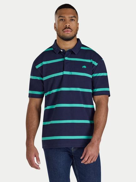 Raging Bull Thick Stripe Rugby Shirt, Navy/Multi, Navy/Multi