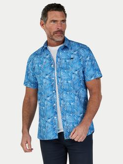 Raging Bull Bali Linen Blend Regular Fit Print Shirt, Sky Blue, Sky Blue