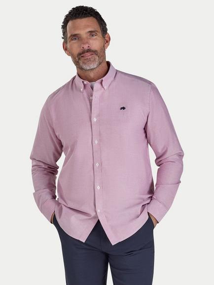 Raging Bull Cotton Regular Fit Long Sleeve Oxford Shirt, Deep Red