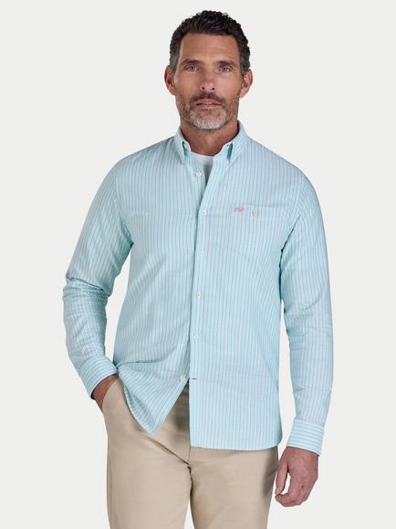 Raging Bull Cotton Regular Fit Stanford Stripe Oxford Shirt, Green/Multi, Green/Multi