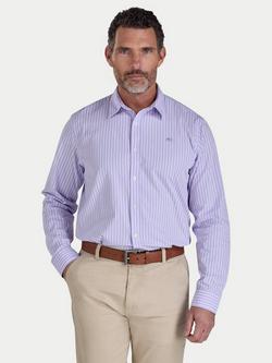 Raging Bull Cotton Regular Fit Stripe Shirt, Lilac/White, Lilac/White