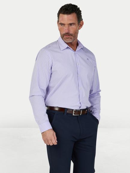 Raging Bull Cotton Regular Fit Stripe Shirt, Lilac/White, Lilac/White
