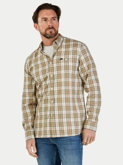 Raging Bull Cotton Regular Fit Suffolk Check Twill Shirt, Tan/Multi, Tan/Multi