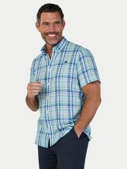 Raging Bull Cotton Regular Fit Short Sleeve Check Shirt, Sky Blue/Multi, Sky Blue/Multi