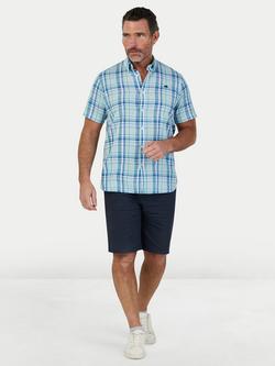 Raging Bull Cotton Regular Fit Short Sleeve Check Shirt, Sky Blue/Multi - view 2, Sky Blue/Multi