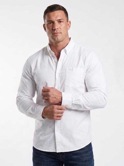 Raging Bull Button Down Linen Cotton Blend Shirt, White, White